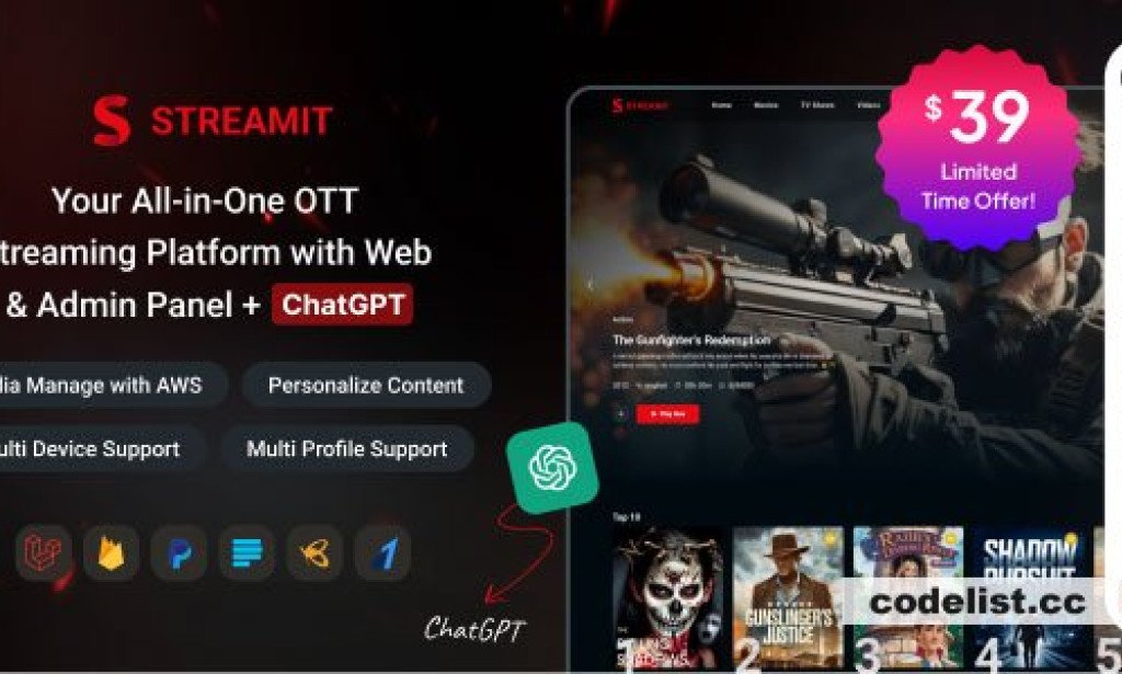 Streamit Laravel v1.3.0 - Movie, TV Show, Video Streaming Platform With Laravel with ChatGPT